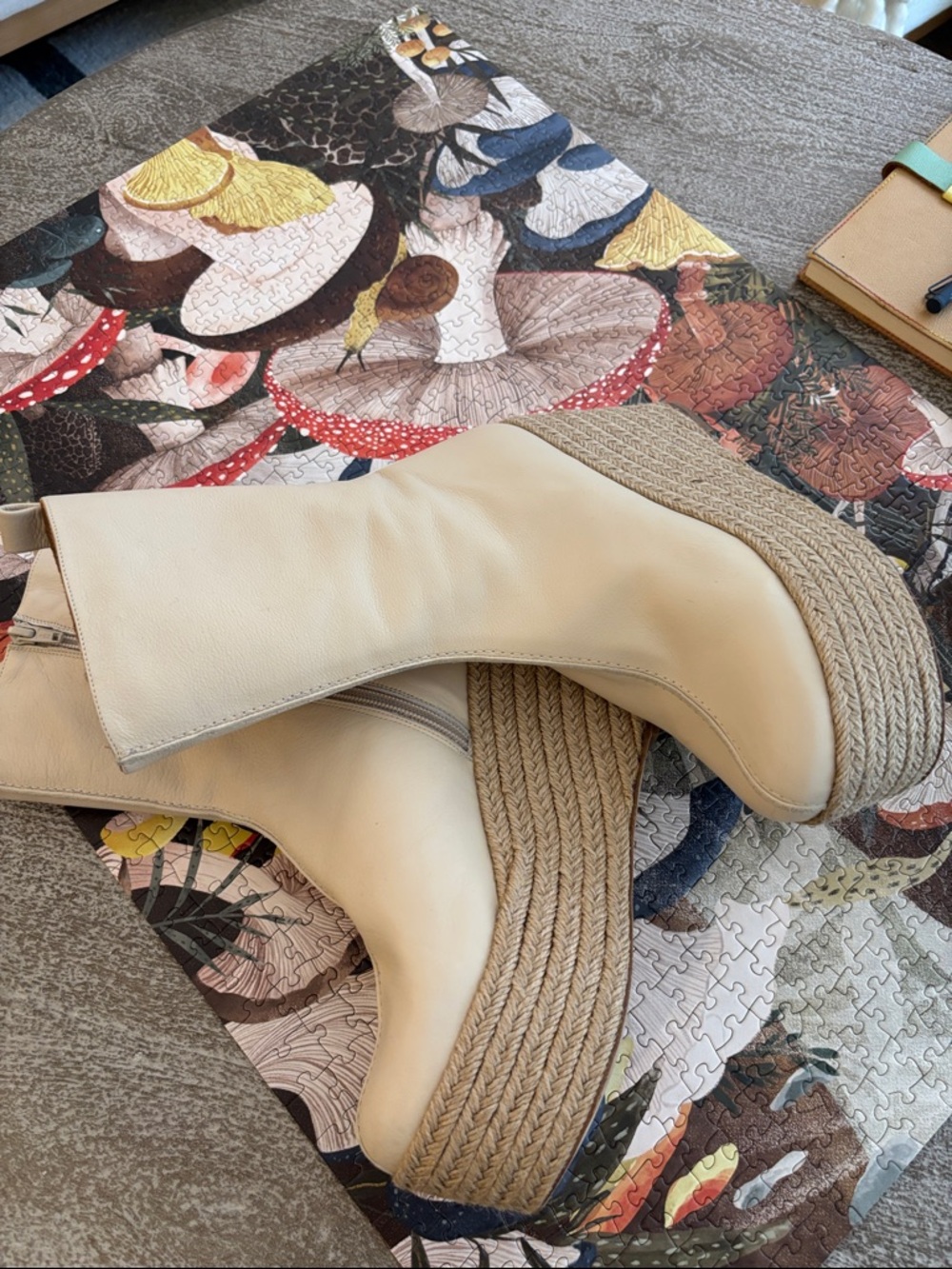 Paloma Barcelo Cream Leather Platform Mid Calf Espadrille Boots - Picture 6 of 7
